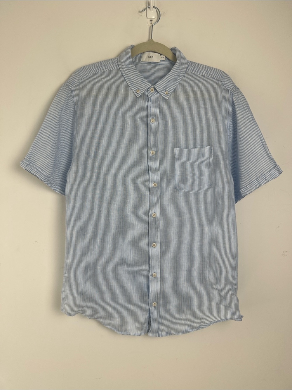 Onia Men’s Medium Jack 100% Linen Micro Stripe Button Down Short Sleeve‎ Shirt